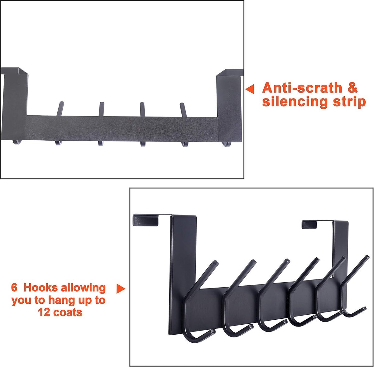 Over de deurhaak, over de deur kapstok, roestvrij staal over de deur kleerhanger voor het ophangen van kleding, handdoek, gewaden, portemonnee, over deurhaken voor badkamer slaapkamer, zwart