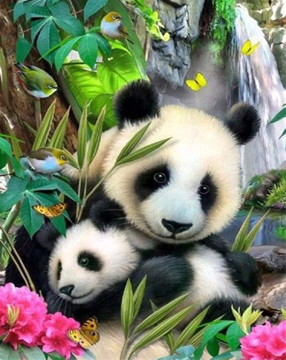 Kruissteek Kits 11 Count Gestempeld, Panda Bloem Vlinder Dier Borduurpakket Met Accessoires Pre Gedrukt (36CMx46CM Panda)
