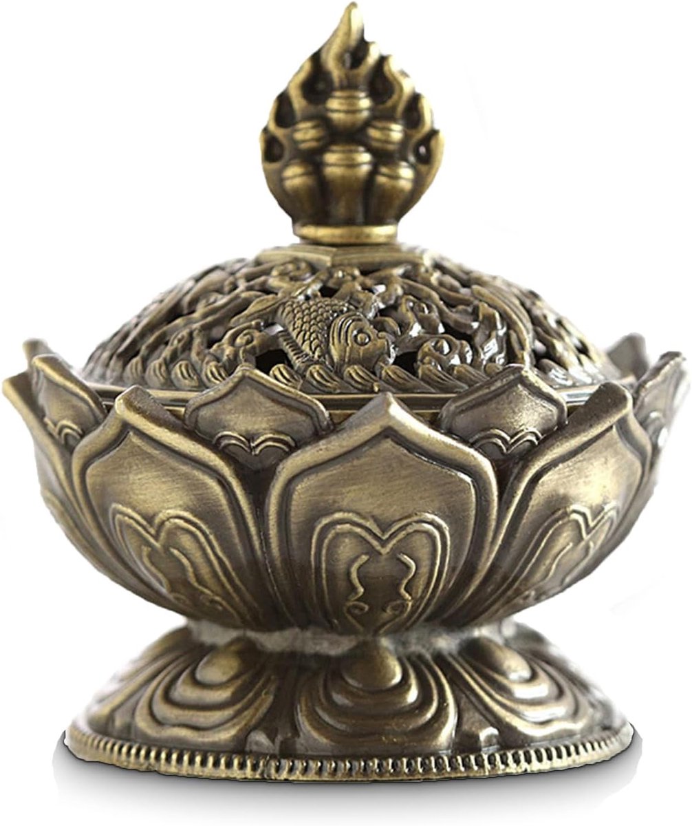 Wierookbrander Houtskool 8 x 7 cm brons, Mini Wierookbrander Lotus Brons, Rond Chinees Porselein Wierookschaal Voor Thuis, Meditatieruimte, Woonkamer, Kantoordecoratie