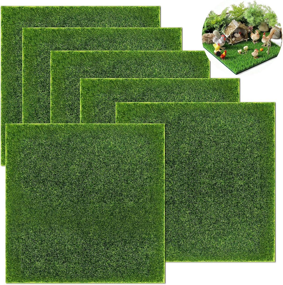 6 packs nep gras vellen statisch 15cm x 15cm kunstgras voor Halloween Decor, boerderij set of fee tuin accessoires