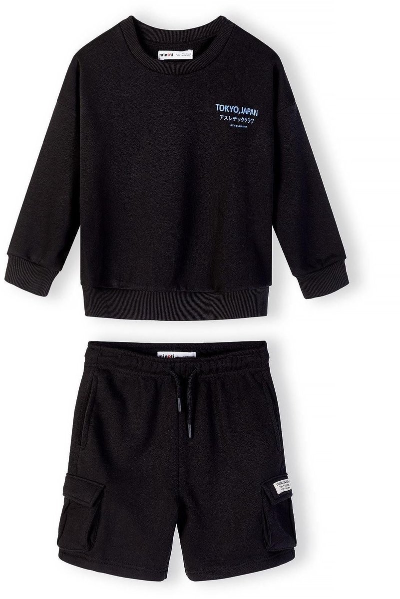 Minoti kleding set jongens sweater cargo shorts - katoen - zwart
