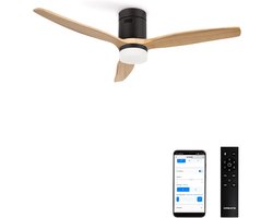 Plafondventilator met verlichting 132 cm, stille DC motor, 6 snelheden, timer en zomer-winterfunctie voor slaapkamer
