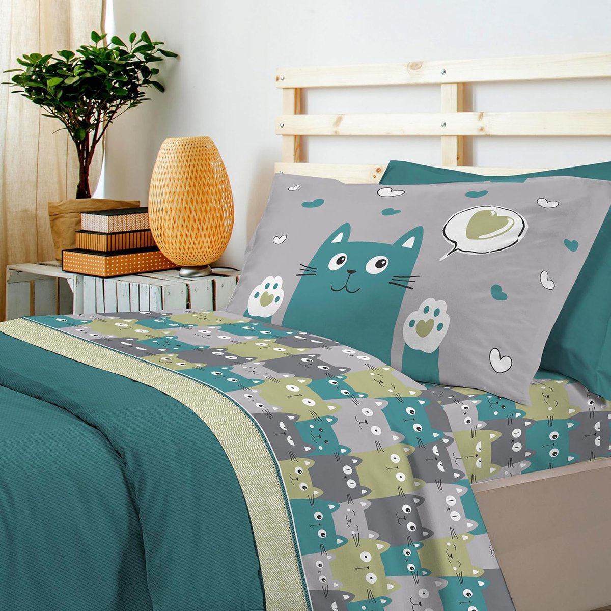 Beddengoedset Frans Bed - Hoeslaken Dekbed Kussensloop - Comfortabel Slapen - Gemaakt in Italië - 120 x 200 cm - Groen – foto 5