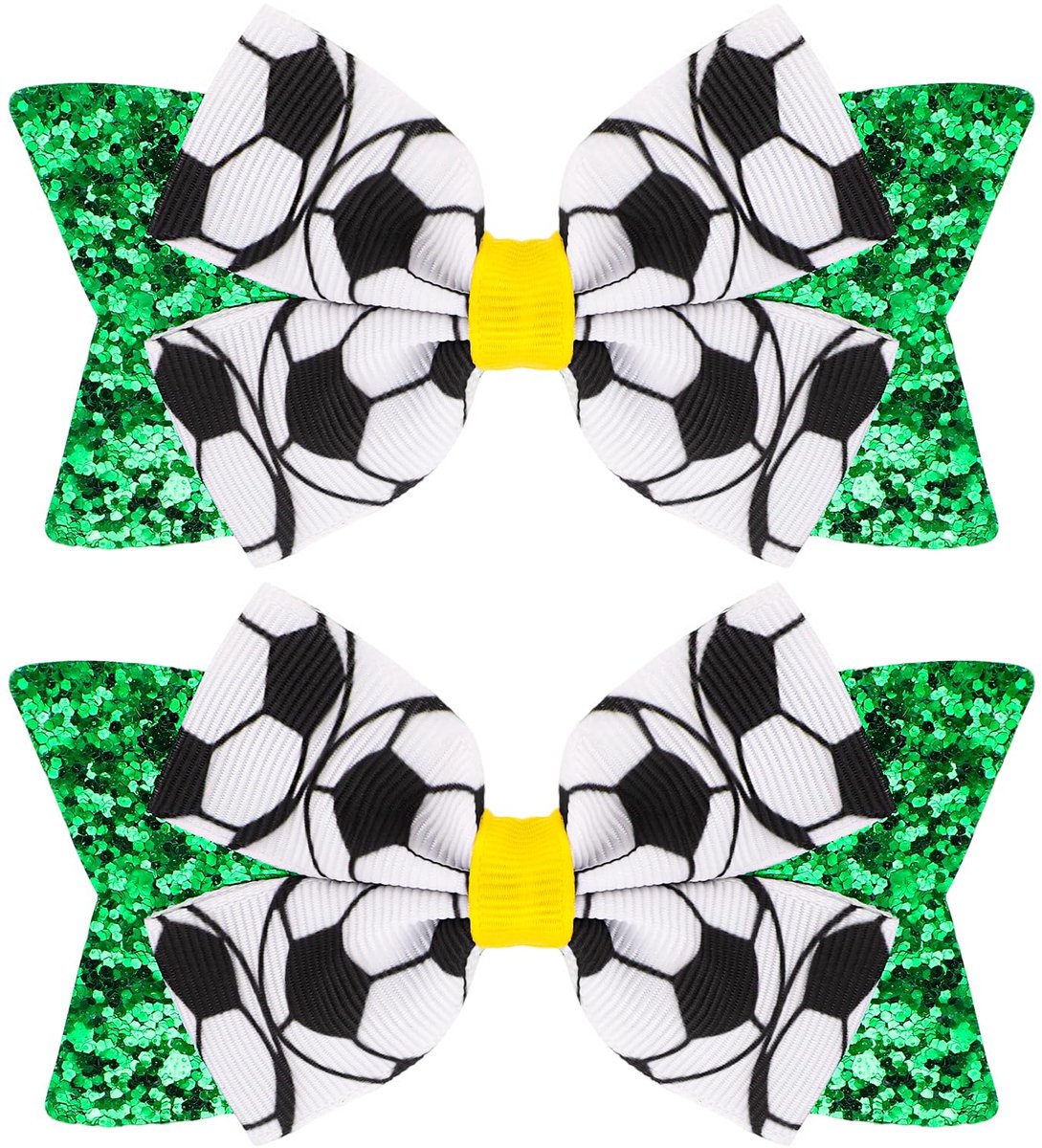 Haarstrikken voor meisjes Wereldbeker Voetbal, 2 STKS Glitter Haarspeldjes Haarspeldjes Mini Voetbal 2026 Leuke Zwart Wit Alligator Clips Grosgrain Lint Verjaardagscadeau Party Accessoires