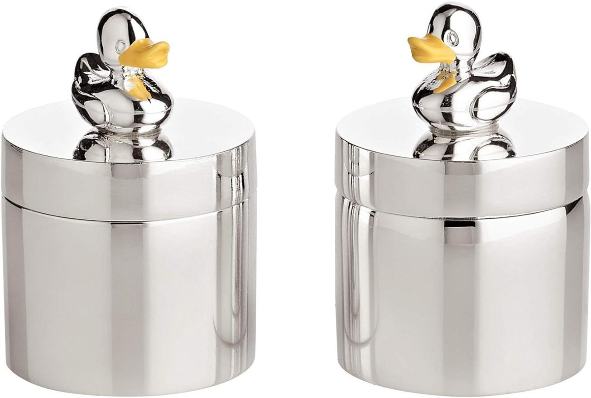 Opbergdoosje Eend - Tandenbewaarder Baby - Herinneringen Bewaren - Aanslagbestendige Coating - H 5 cm Ø 3 cm - Zilver