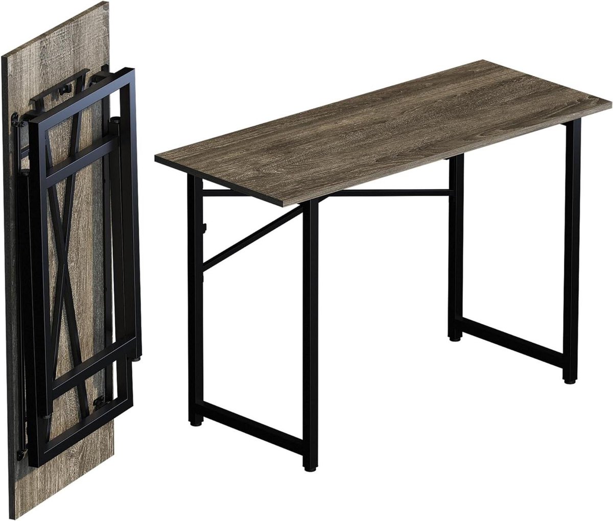 Opklapbaar Bureau - Hout Staal Tafel - Thuiswerken Kantoor - Geen Montage Vereist - 120 cm Breed - Zwart Eiken