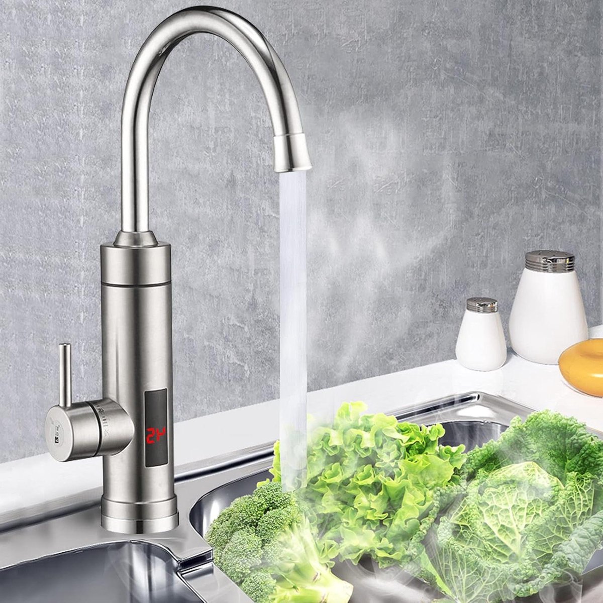Directe Verwarming Kraan - Boiler Kraan - Snel Warm Water - 360 Graden Draaibaar - 40 cm - Zilver