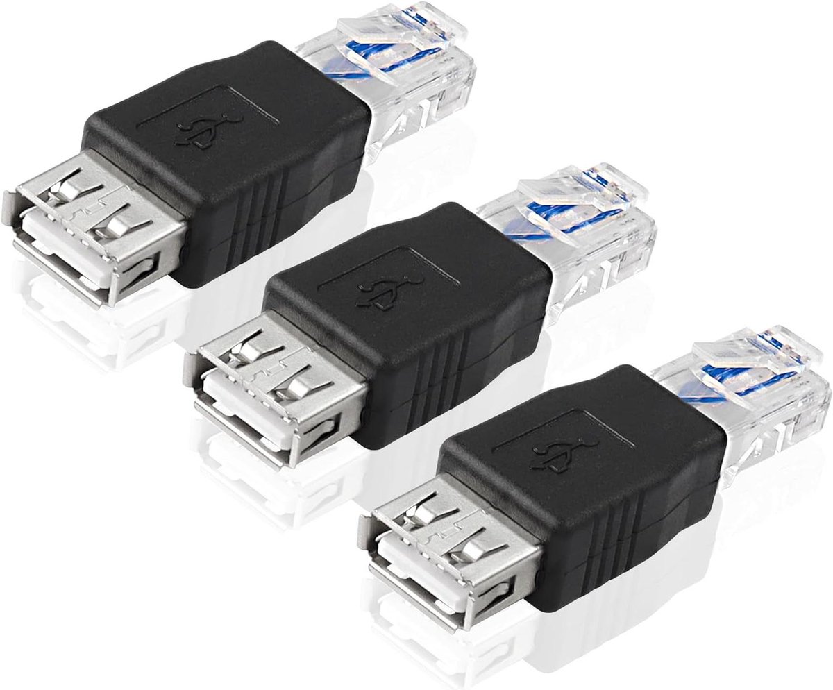 Ethernet naar USB Adapter - Netwerk Converter - Netwerk Verbinding - RJ45 Mannelijk naar USB Vrouwelijk - 5 cm - Zwart