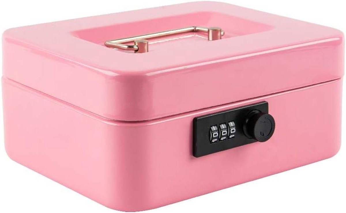 Geldkist met Cijferslot - Spaarpot Metaal - Geld Opbergen - Afneembare Geldlade - 20x16x9 cm - Roze