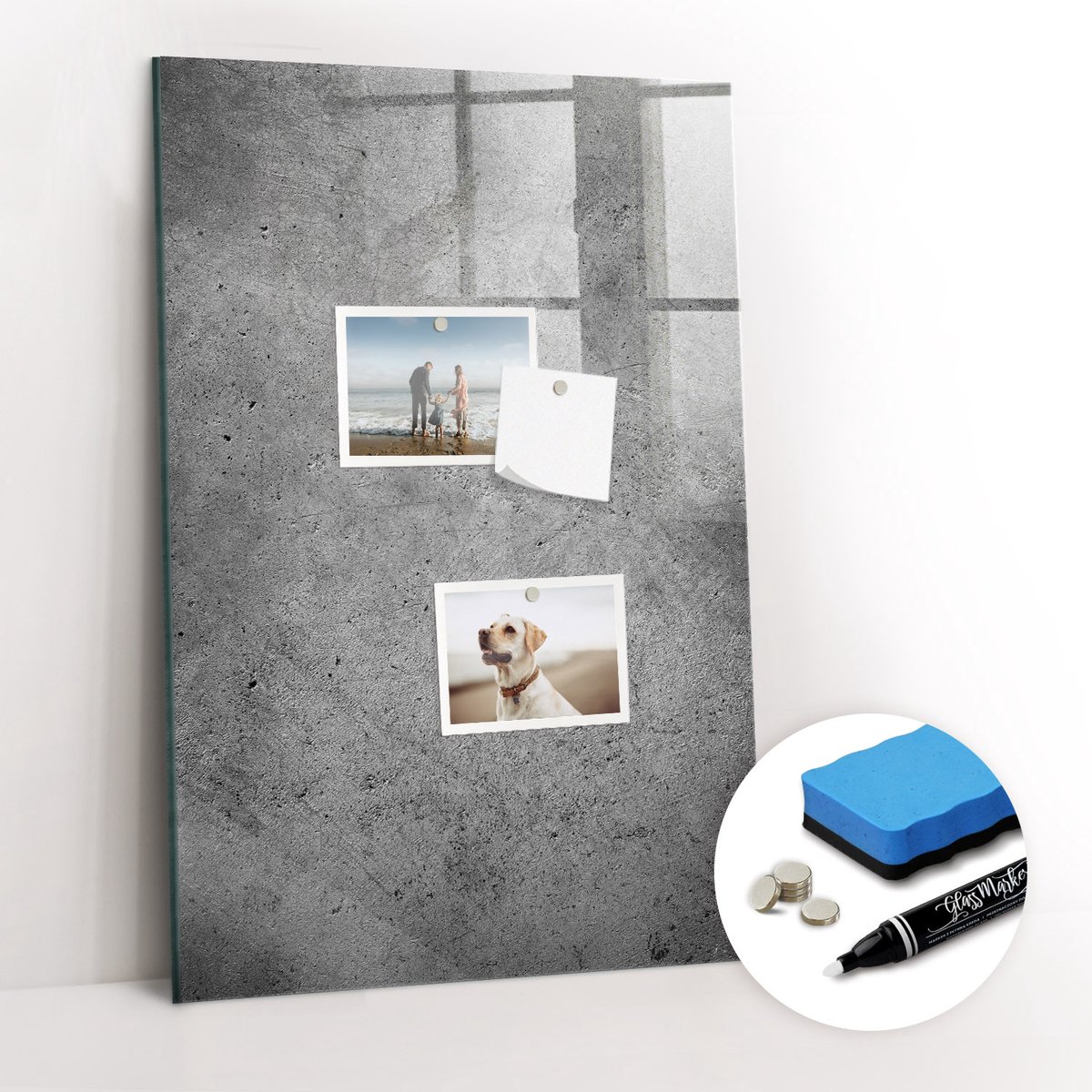 Tulup Whitebord - Concreet - 40 x 60 cm - Grijs Magnetisch Bord - Gratis 5 Sterke Magneten + Whiteboard Marker & Wisser - Interieur Accessoires Kantoor - Magnet Board - Inspiratiebord Kantoor