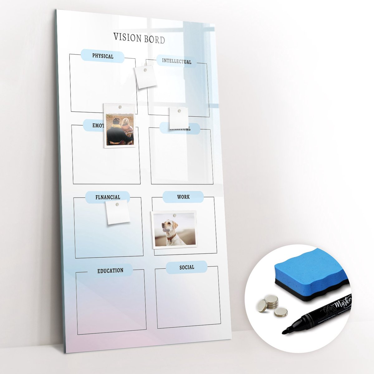 Tulup Whitebord - Doelbord - 60 x 120 cm - Veelkleurig Foto Magneetbord - Gratis 5 Sterke Magneten + Whiteboard Marker & Wisser - Wanddecoratie Kantoor - Magnetisch Bord - Inspiratiebord Kantoor