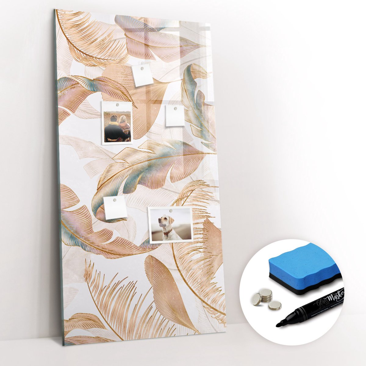 Tulup Whitebord - Vogelverenpatroon - 60 x 120 cm - Veelkleurig Memo Bord - Gratis 5 Sterke Magneten + Whiteboard Marker & Wisser - Interieur Accessoires Kantoor - Magneetbord Design - Planning Muur