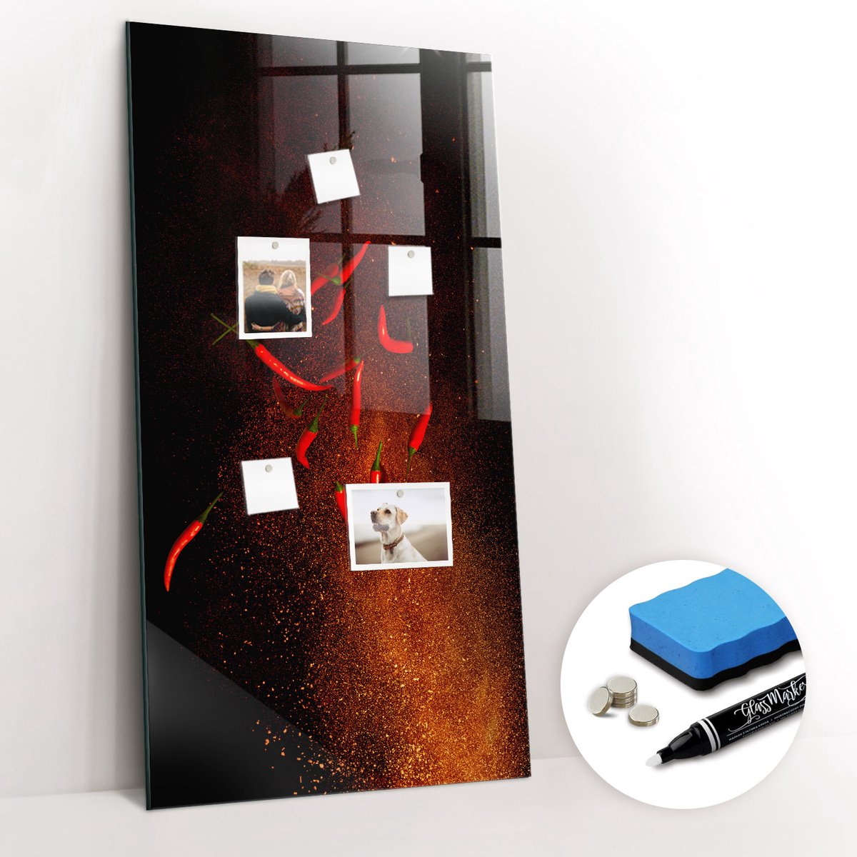 Tulup Whitebord - Hete pepers - 60 x 120 cm - Rood Magnetisch Memobord - Gratis 5 Sterke Magneten + Whiteboard Marker & Wisser - Scandinavisch Design Bord - Memo Bord - Planning Muur