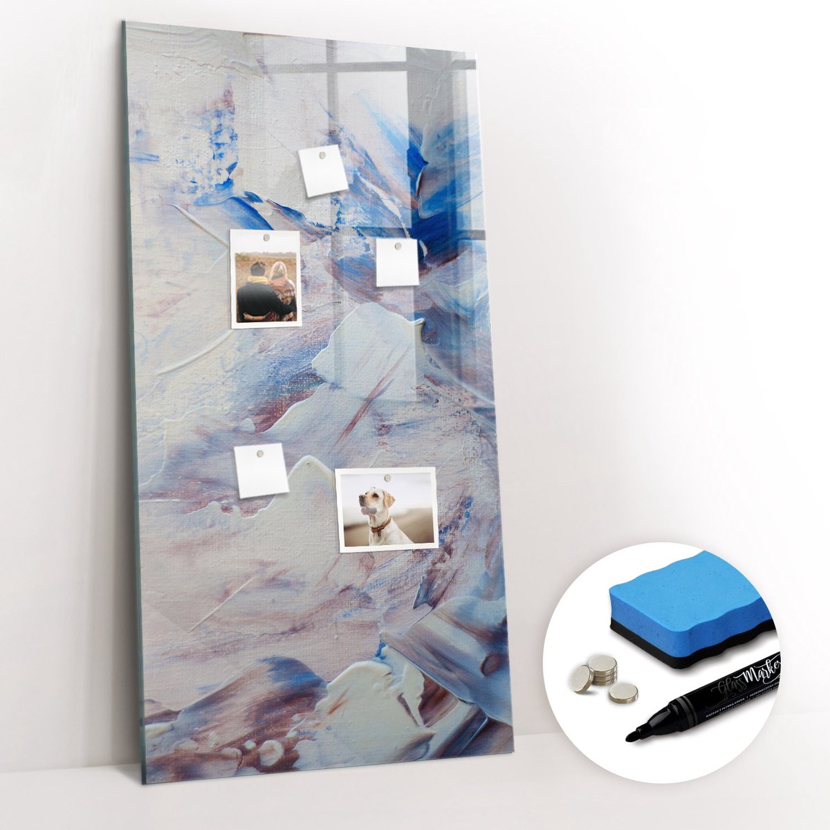Tulup Whitebord - Abstracte schilderkunst - 60 x 120 cm - Blauw Magneetbord Muur - Gratis 5 Sterke Magneten + Whiteboard Marker & Wisser - Decoratief Magnetisch Bord - Memobord Glas - Productiviteit Tools