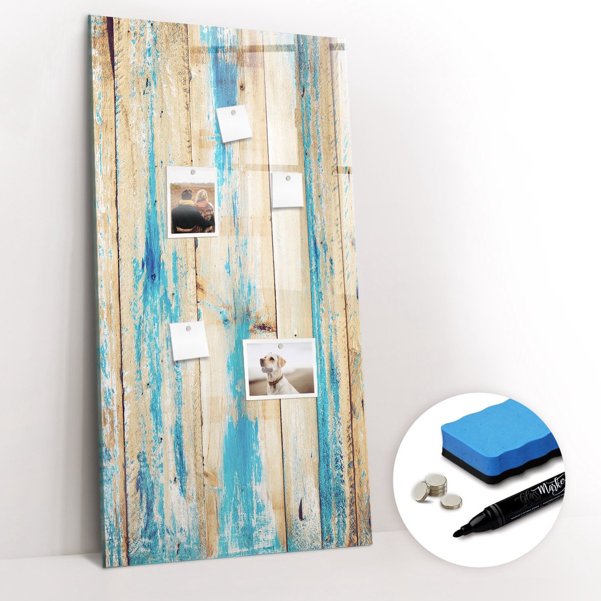 Tulup Whitebord - Verouderd hout - 60 x 120 cm - Blauw Memobord Magnetisch - Gratis 5 Sterke Magneten + Whiteboard Marker & Wisser - Stylish Memo Board - Memobord Keuken - Notitiebord Werkplek