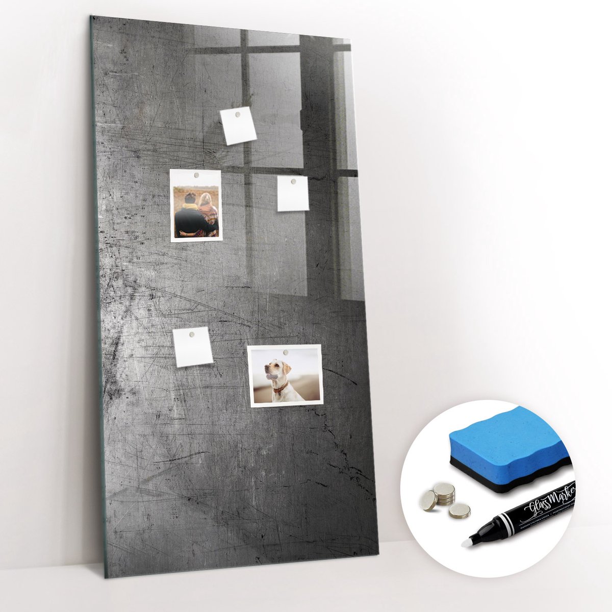 Tulup Whitebord - Bekrast metaal - 60 x 120 cm - Grijs Magneetbord Design - Gratis 5 Sterke Magneten + Whiteboard Marker & Wisser - Design Memobord - Memobord Magnetisch - Productiviteit Tools