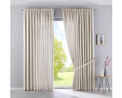Set Gordijnen - Raambekleding Decoratie - Woonkamer Aankleden - Linnenlook - 250 x 300 cm - Zand