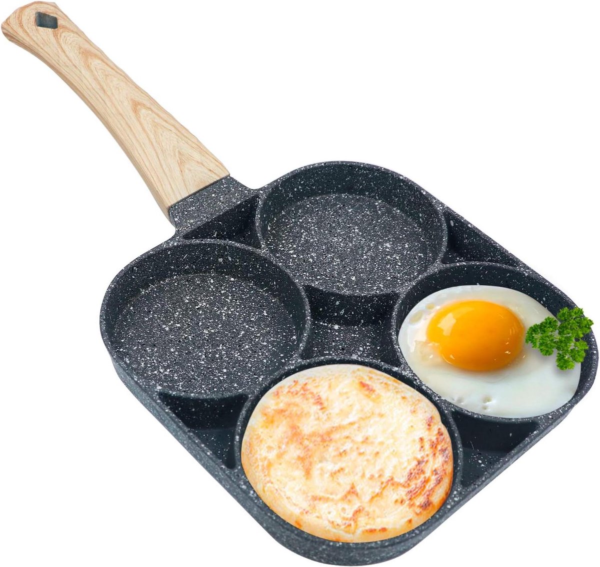 Koekenpan met 4 holtes - Omeletpan Eierpan - Ontbijt Bakken - Antiaanbak Maifan Steen - 3556 cm - Zwart