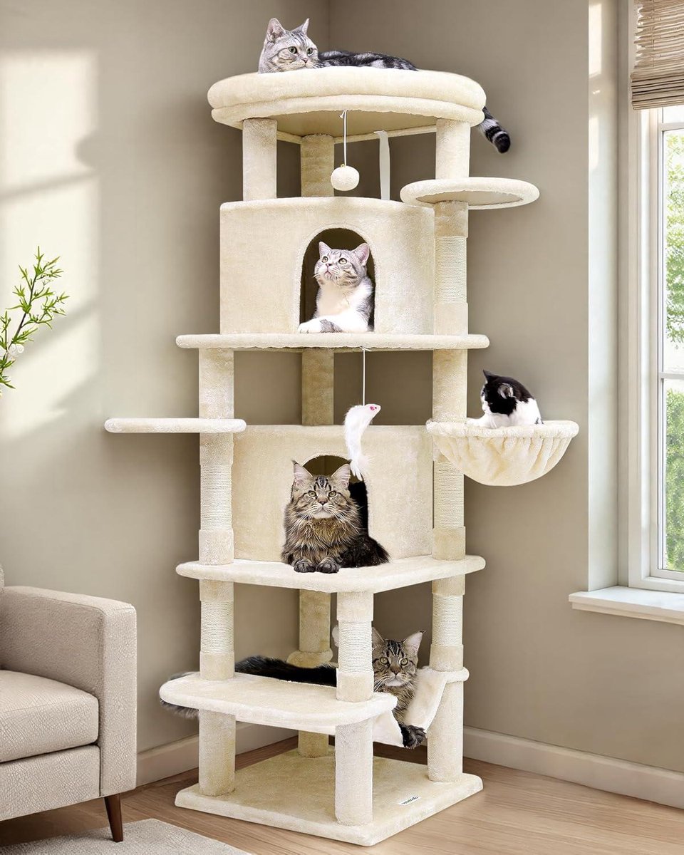 Kattenboom - Krabpaal - Spelen en Rusten - Hoekmodel Ontwerp - 167 cm Hoog - Beige