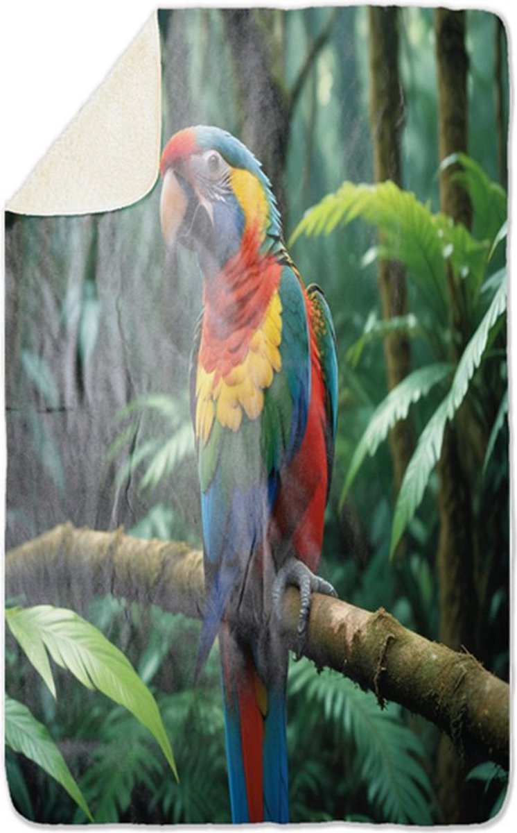 Fleecedeken Papegaai, 96x146cm, Polyester Sherpa