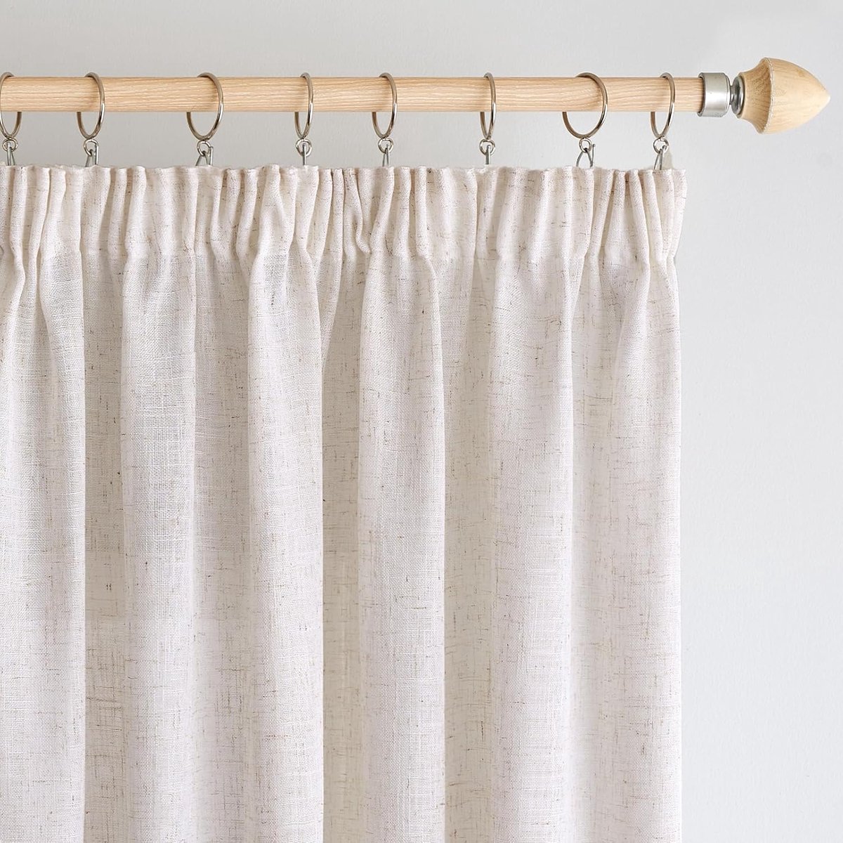 linnen gordijnen met plooiband, moderne transparante decoratieve gordijnen voor woonkamer, raam en slaapkamer, set van 2, 140x270cm, witgewassen