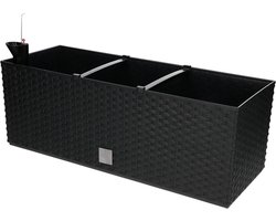 Bloembak met waterreservoir - Plantenbak Rattanlook - Planten Verzorgen - Zelfwaterend Systeem - 50x20x20 cm - Antraciet