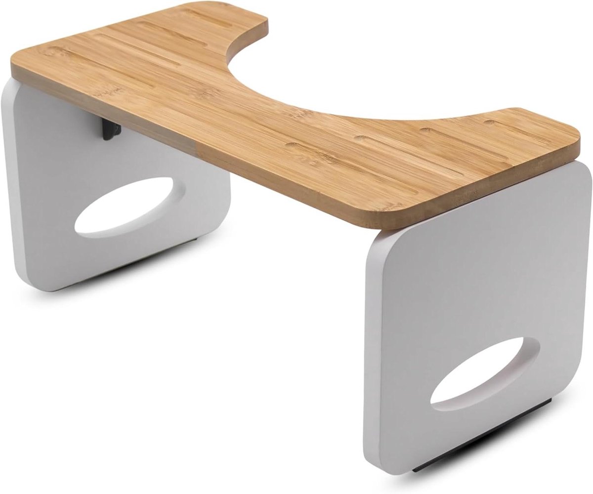 Toiletkruk Bamboe - Krukje WC Voetenbank - Gezonde Zithouding - Natuurlijke Hurkhouding - 40 x 20 cm - Natuur/Wit