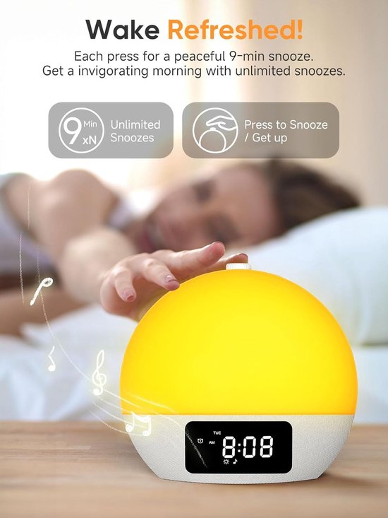 Wekker Zonsopgang - Weklicht Slaapkamer - Rustig Wakker Worden - 25 Natuurgeluiden - 16 x 7.5 cm - Wit — afbeelding 3