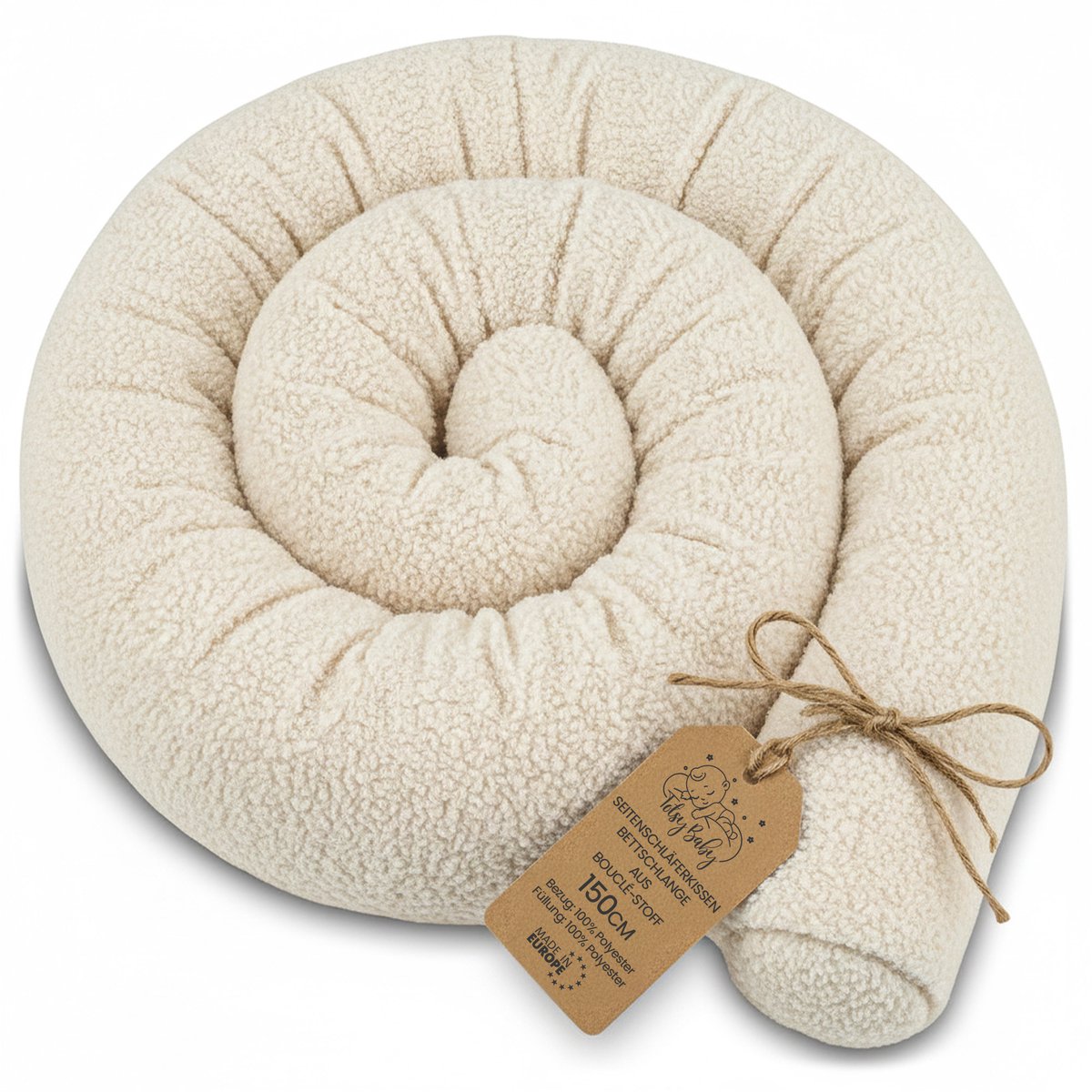 Totsy baby Zijslaper kussen Lichaamskussen 150 cm Bouclé - Lang kussen bed rol slaapkussen nek rol Decoratie voor kinderkamer Oeko-Tex certificaat Crèmekleurig Crèmekleurig (150 cm)