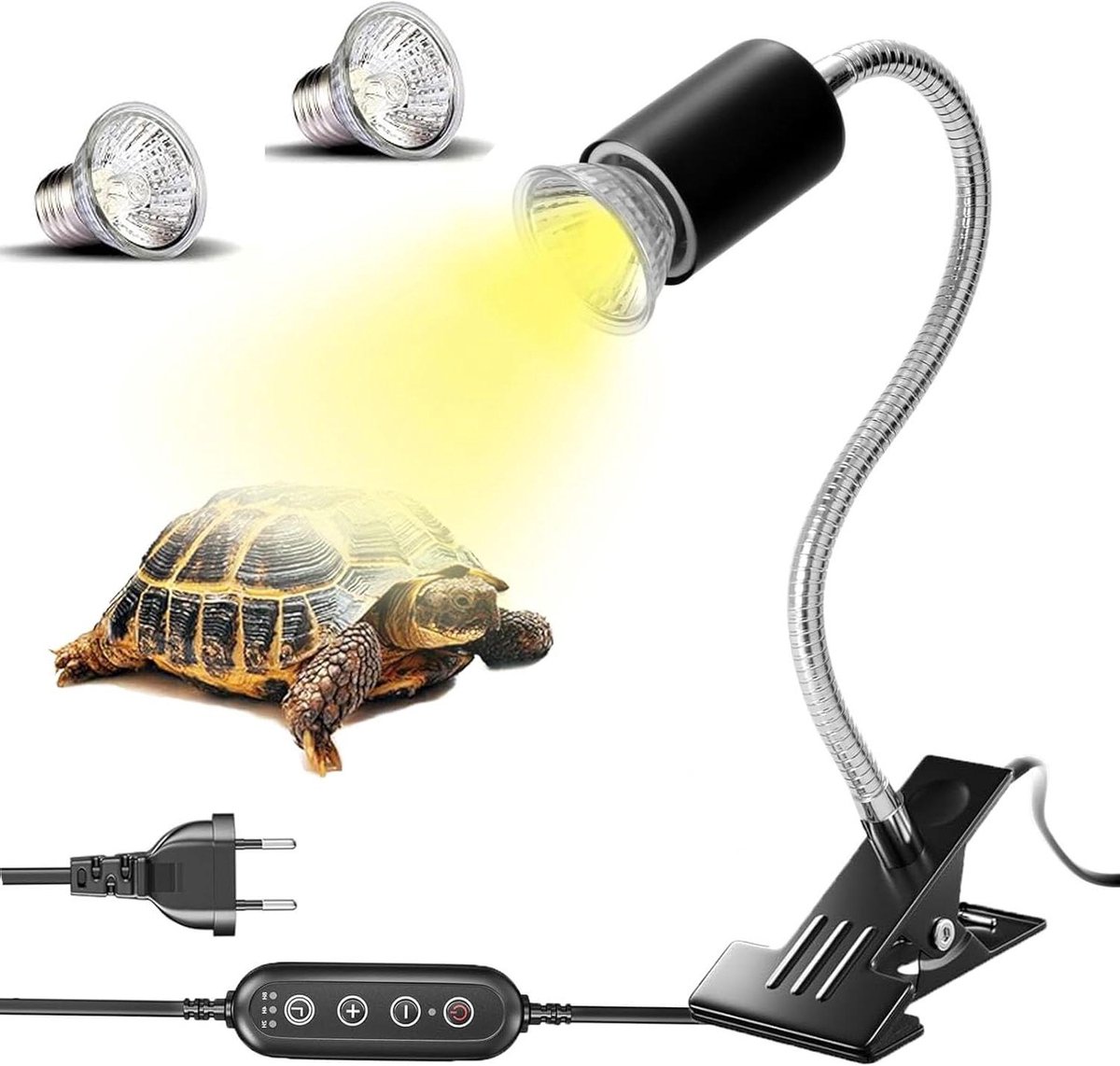 Verwarmingslamp Reptielen - Terrariumlamp UVA UVB - Gezonde Groei - Met Timer Functie - 50 W - Zwart