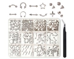 Nagels – Zilveren Charms voor Nagels, Metalen Punk Goth Charm Studs, Spikes, Ringen, Piercing Nagel Strasssteentjes, Gemengde Vormen, Y2K Nagel Edelstenen