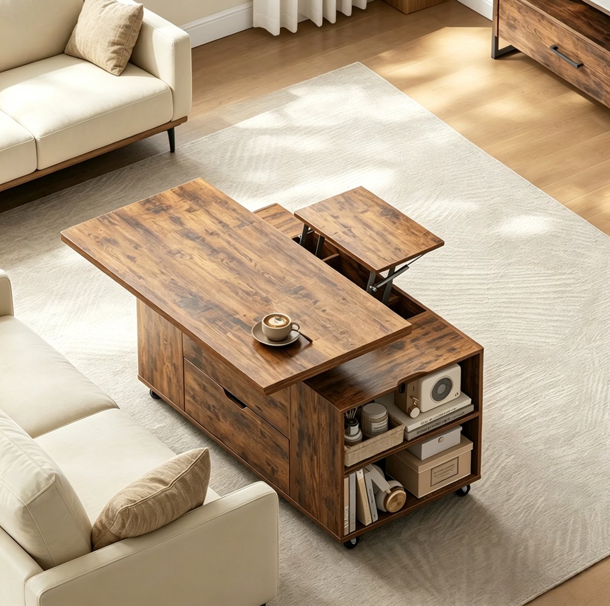 HAUSS SPOLE Salontafel - Lift Top Met Vergrendelbare Wielen En Lade - Voor Woonkamer Of Kl