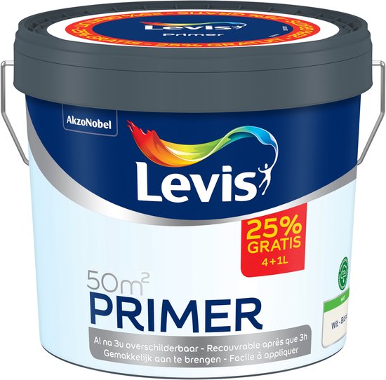 Apprêt Levis 50m². 25% gratuit 4+1L. Blanc-Intérieur.