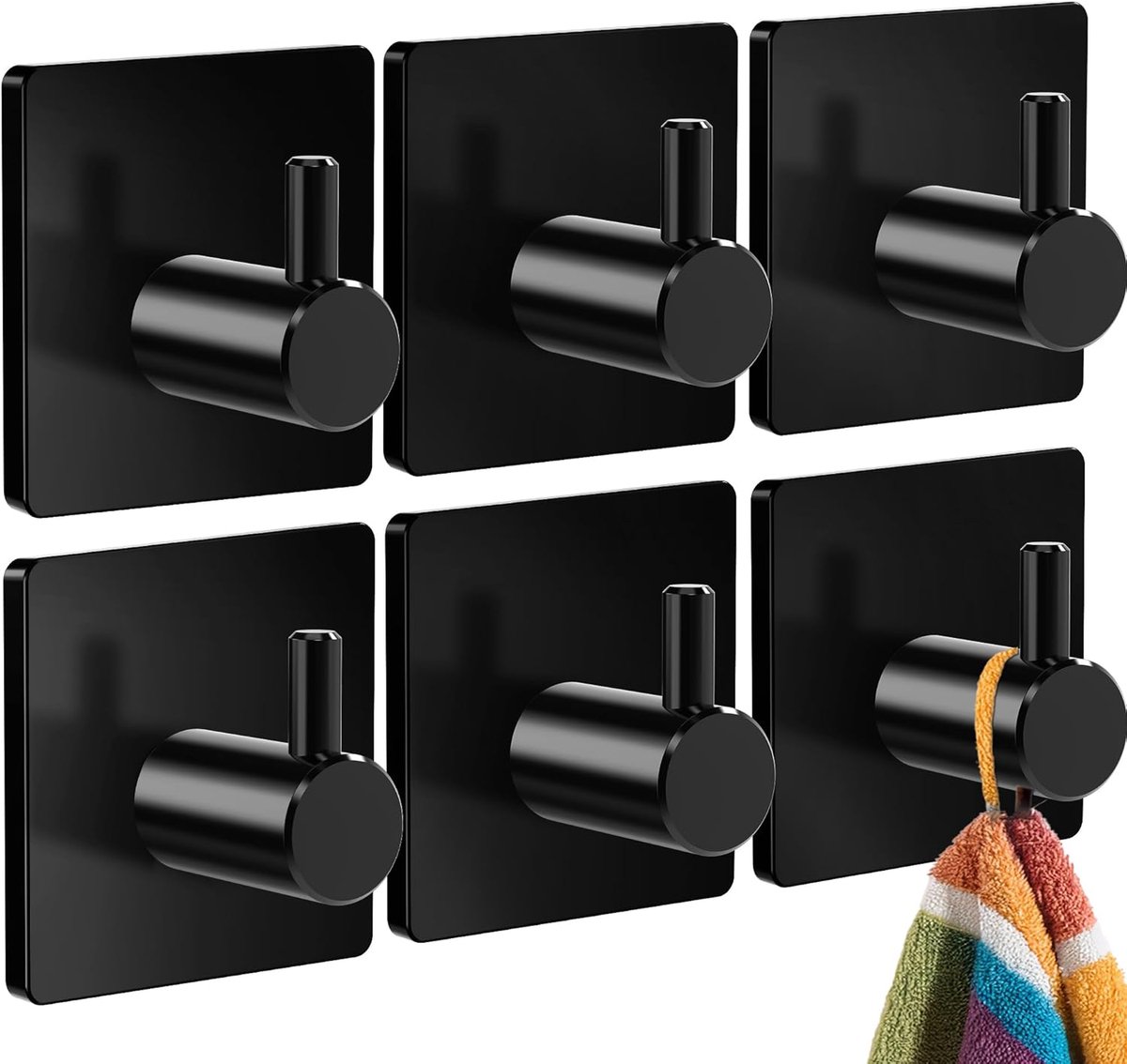 zonder boren, 6 stuks - handdoekhaken badkamer roestvrij staal roestvrij, waterdichte kleefhaken, sterke haken zelfklevend, wandhaken in klassiek design, kleur zwart