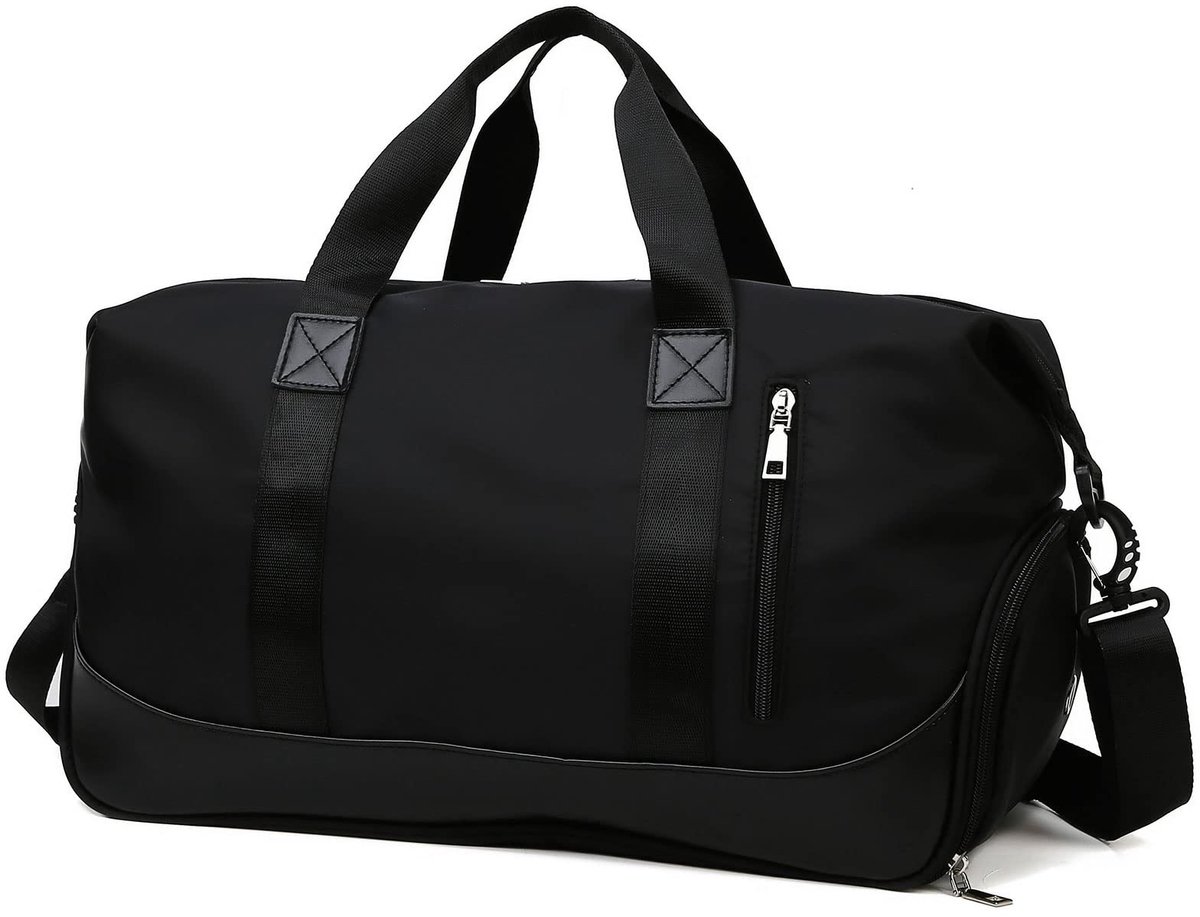 Sporttas Dames en Heren Reistas met Schoenenvak Natte Tas, Weekendtas Fitnesstas Waterdicht Groot Gym Bag Handbagage Travel Bag Boodschappentas Duffelbag voor Sport/Fitness/Outdoor, Zwart