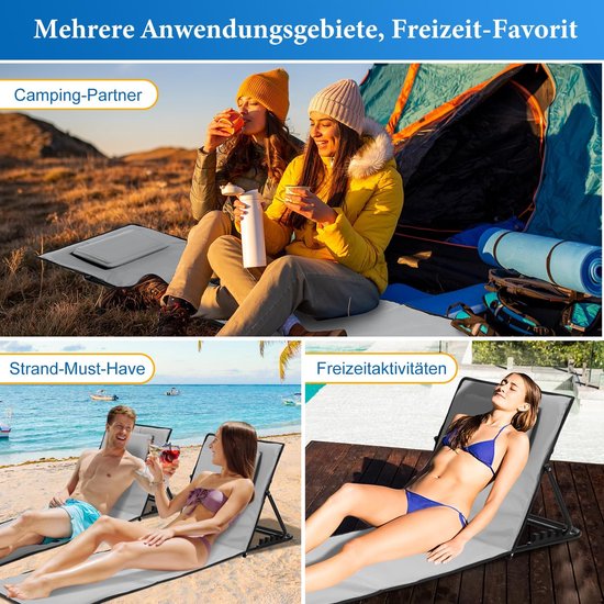 Strandstoel - Zonnebed Tuinstoel - Ontspannen buiten - 5-traps verstelbaar - 145x47x40 cm - Lichtgrijs — afbeelding 4