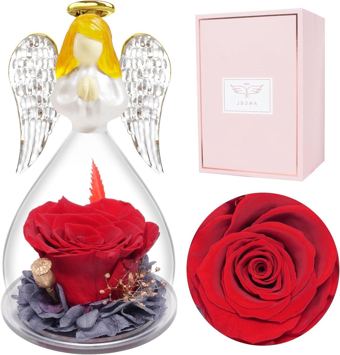 Eeuwige Roos in Glas - Roos Cadeau - Cadeau Vrouwen - Verlengde Bloeitijd - 7 x 7 x 13 cm
