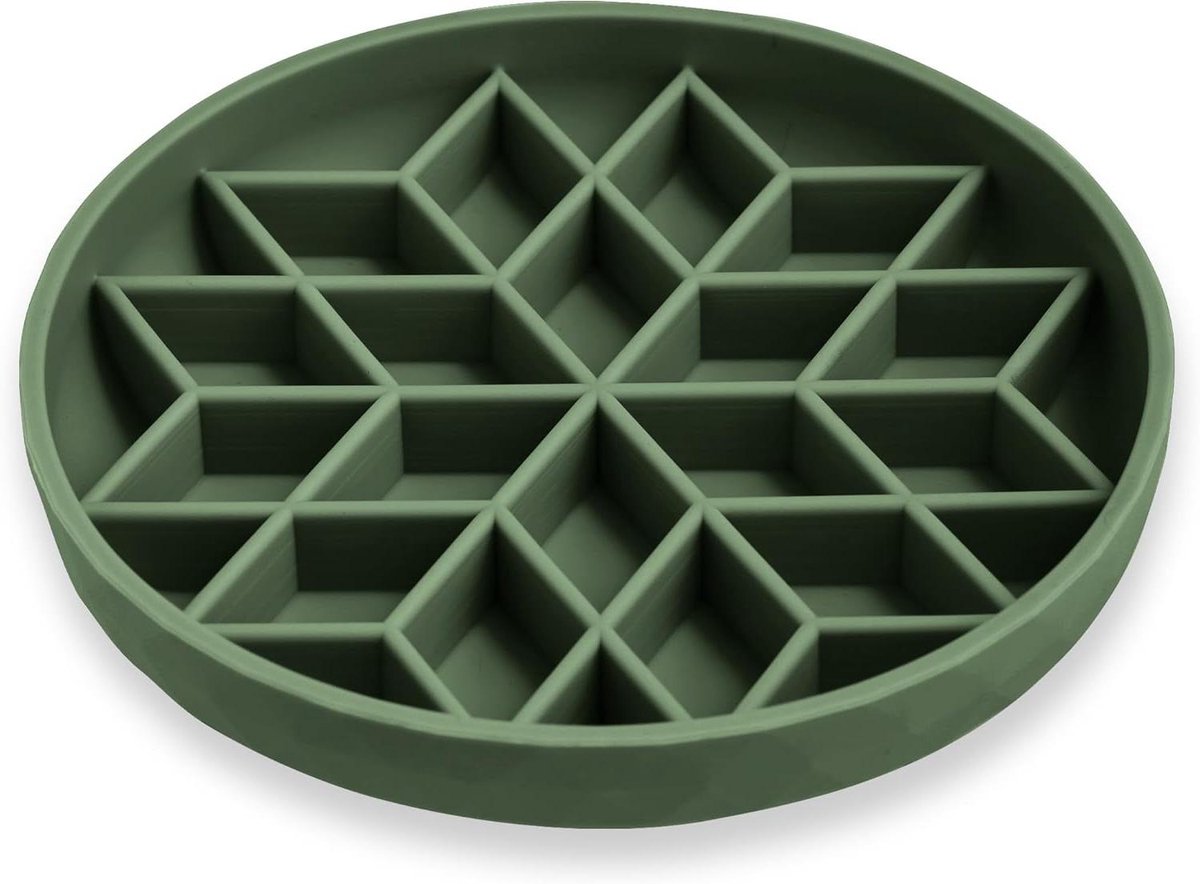 Hondenvoerbak - Langzaam voerbakje - Gezond eten - Zuignap bodem - 18.5 cm - Camo groen