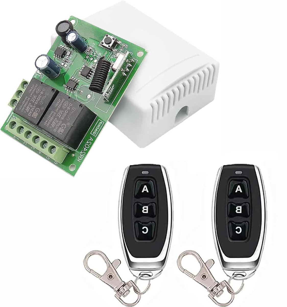 Draadloze Relaisschakelaar - Afstandsbediening Module - Apparaten Bediening - Lange Afstand Signaal - 2 Kanaals - Grijs
