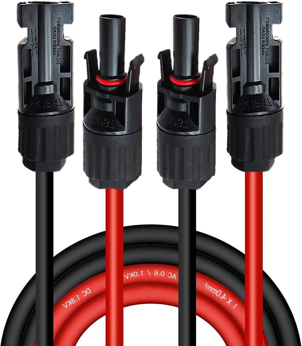 Solar Kabel Verlengkabel - Zonnekabel Adapter - Energie Overbrengen - IP67 Waterdicht - 4mm² 1 Meter - Rood Zwart