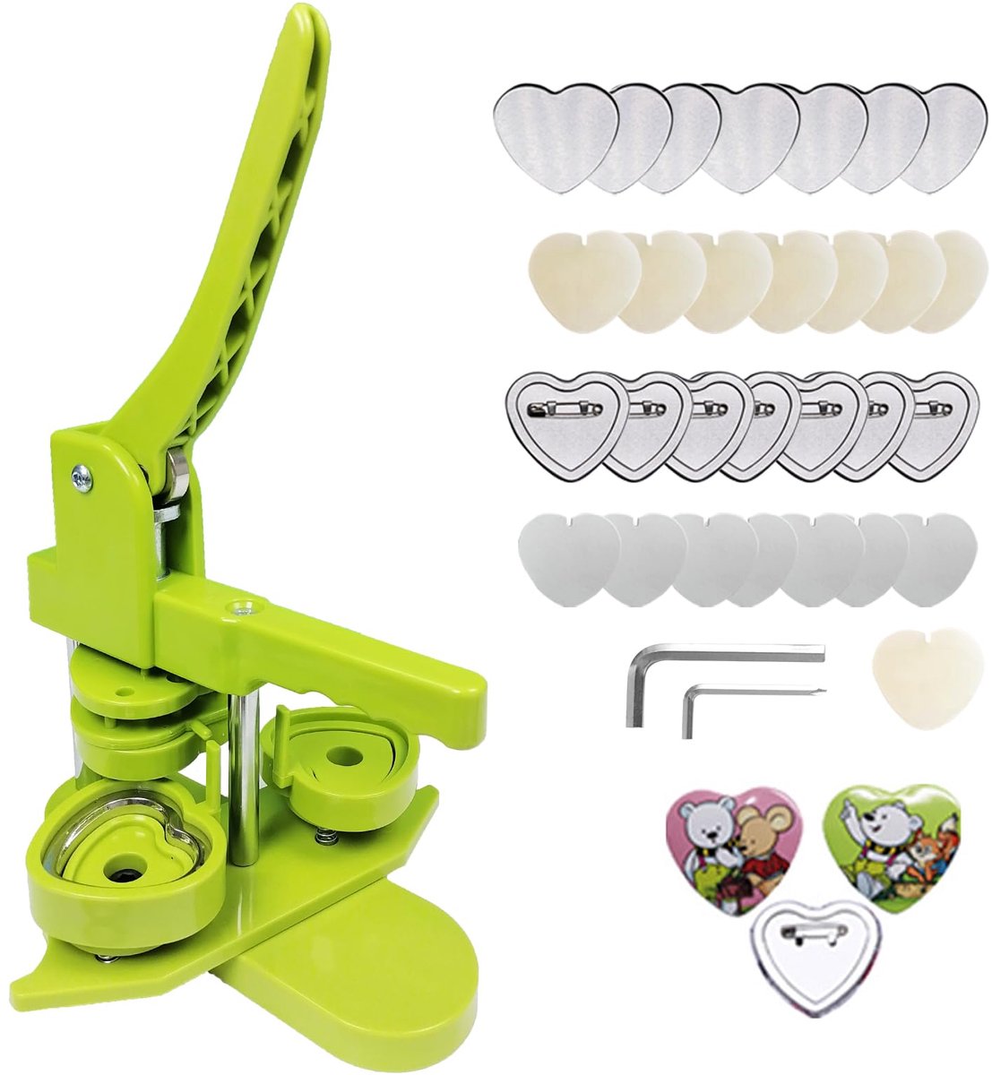 Maker Machine, Hartvormige DIY Pin Badge Maker Custom Badge Press Kit met 100 stks Knop Onderdelen voor Geschenken Pin Maker, Groen