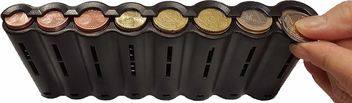 Muntenhouder Euro - Geldverdeler Muntrolhouder - Snel Betalen - 8 Vakken - 20 x 3 x 8.5 cm - Zwart