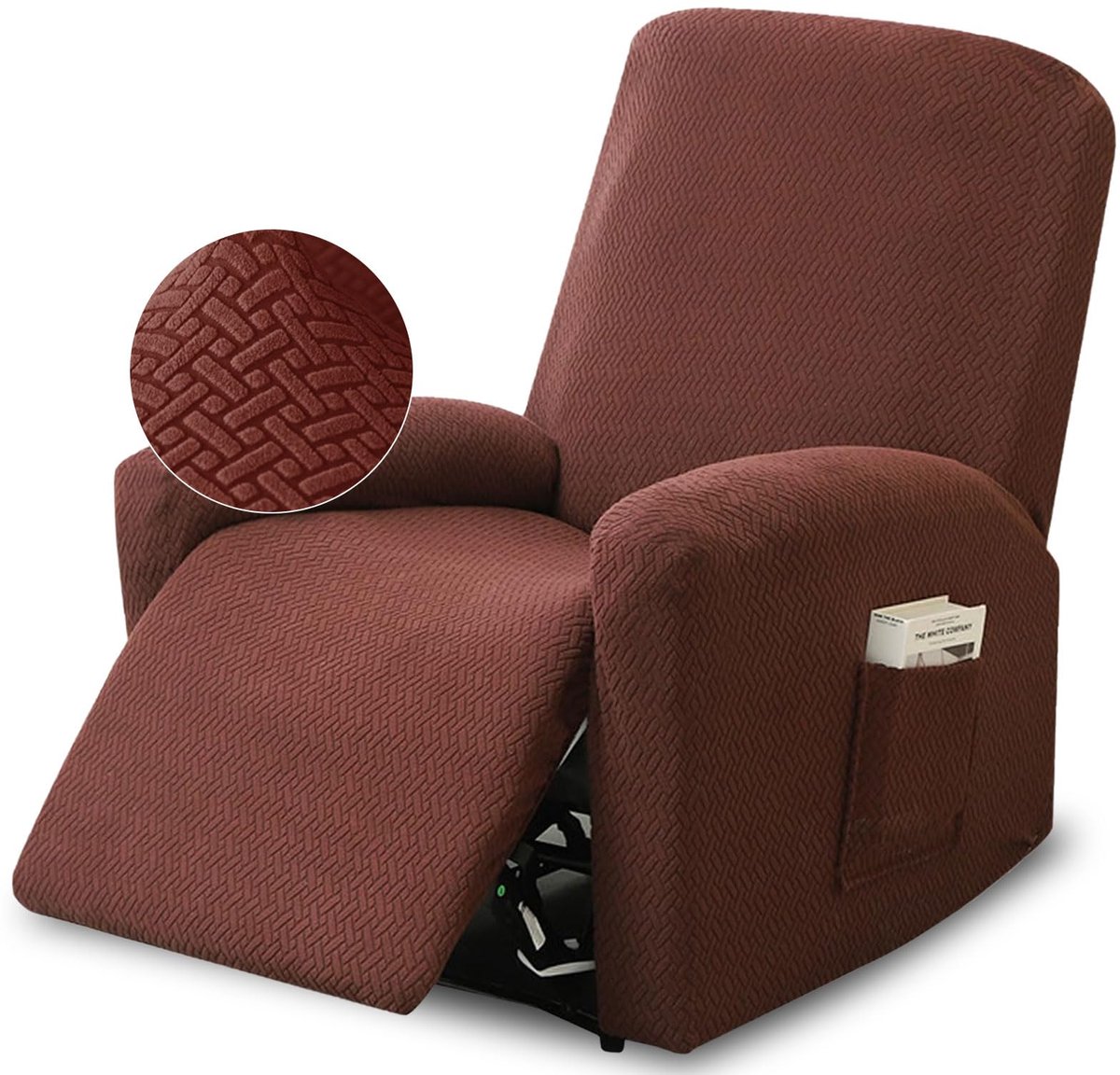4-delige all-inclusive stoelhoes, stretchhoes voor relaxstoel, compleet met zakken, wasbare Recliner bankovertrek, split set bankovertrekken, voor televisiefauteuil, fauteuil (donkerbruin)