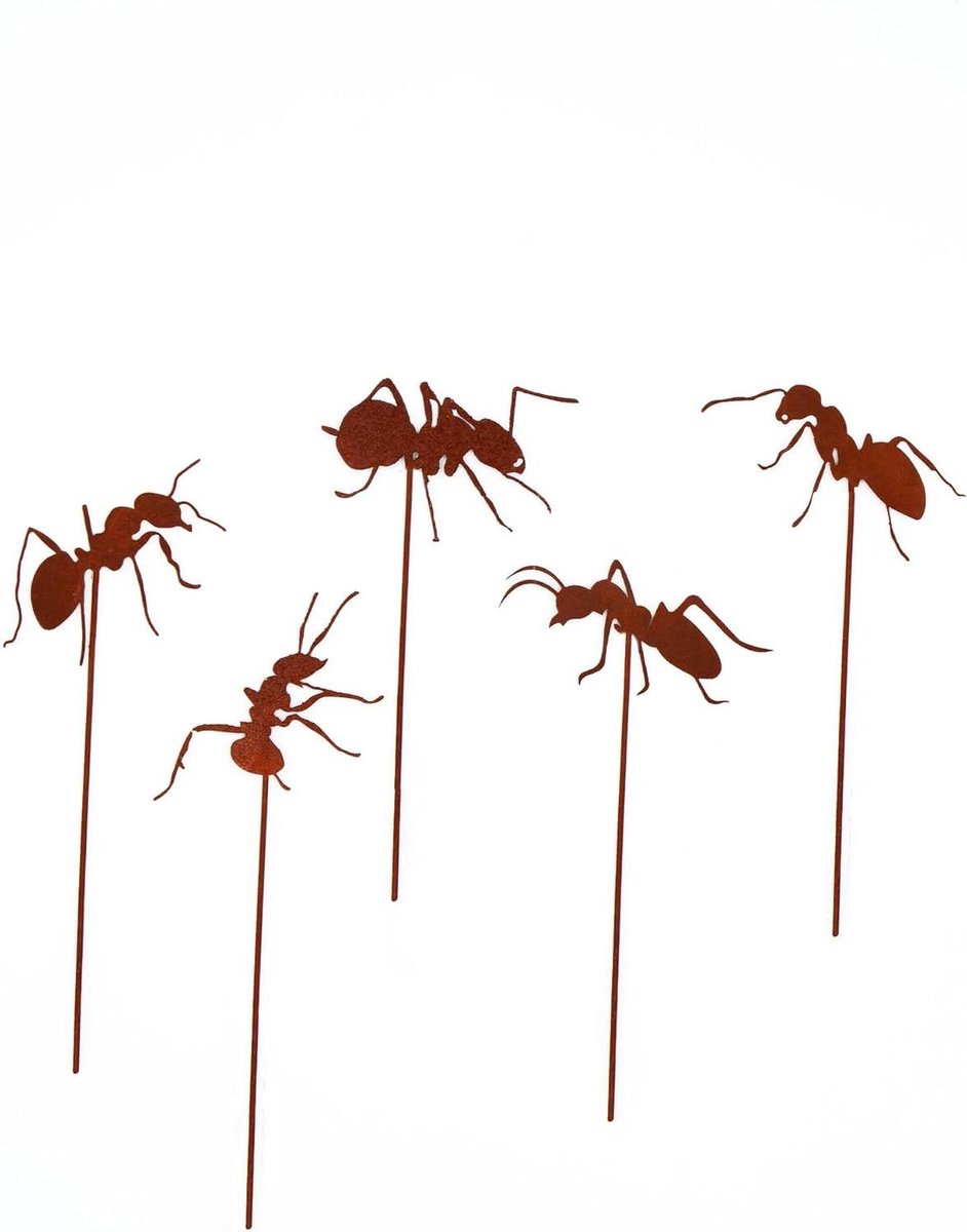 Tuin Decoratie - Roestige Insecten - Tuin Verfraaien - Weerbestendig Metaal - 5 Stuks - Roestkleur