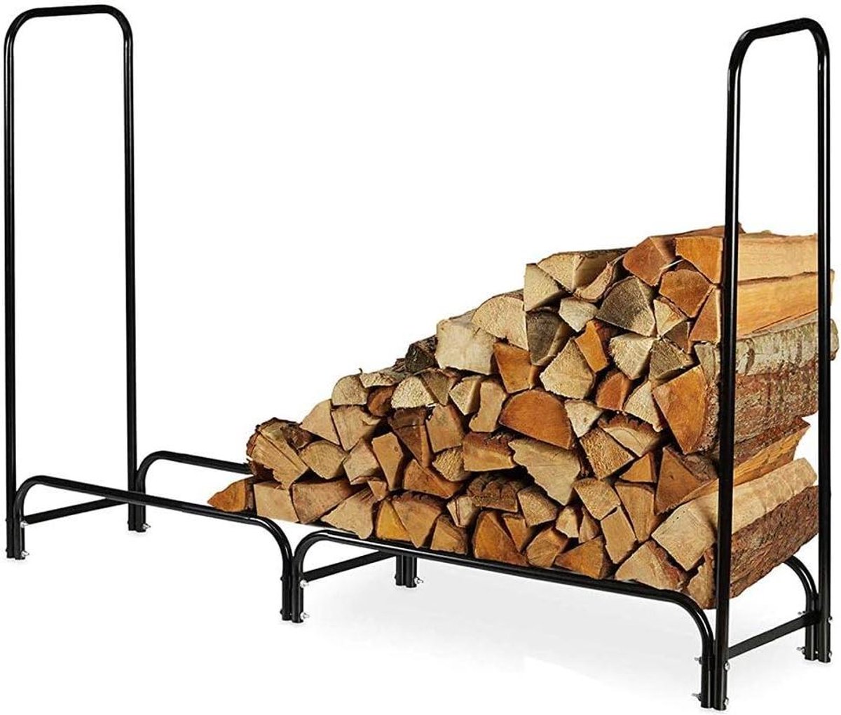 Hout Opslag Rek - Houtmand Houtkachel - Haardhout Opslag - Binnen Buiten Gebruik - 150 x 120 cm - Zwart