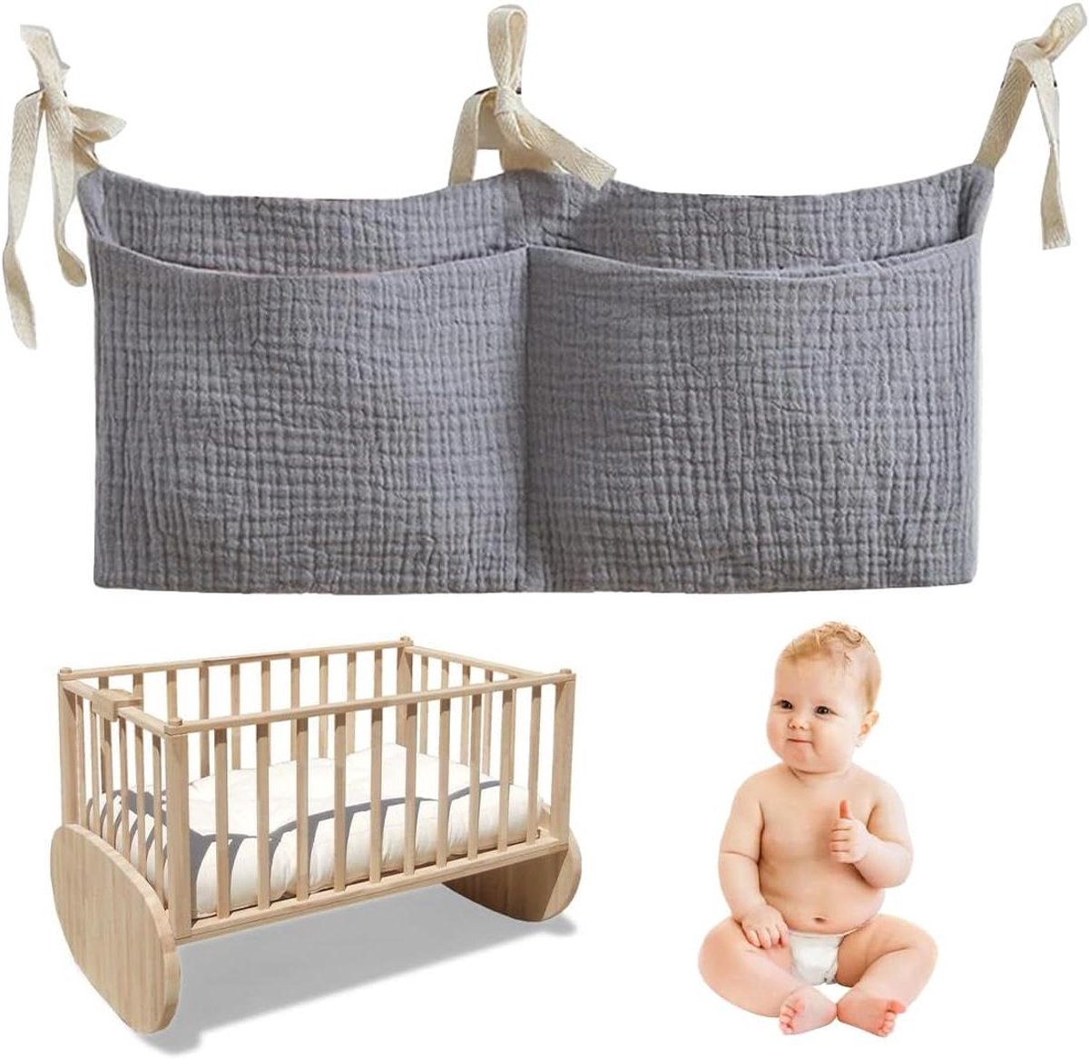 Bed Organizer - Nachtkastje Tas - Babykamer Inrichten - Verstelbare Banden - 38x18 cm - Blauw