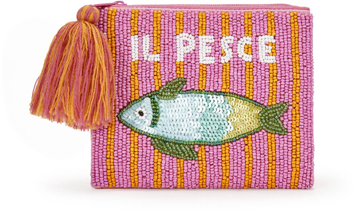 Codello Met kralen geborduurd tasje „Il Pesce“ – Roze & Oranje met kwast
