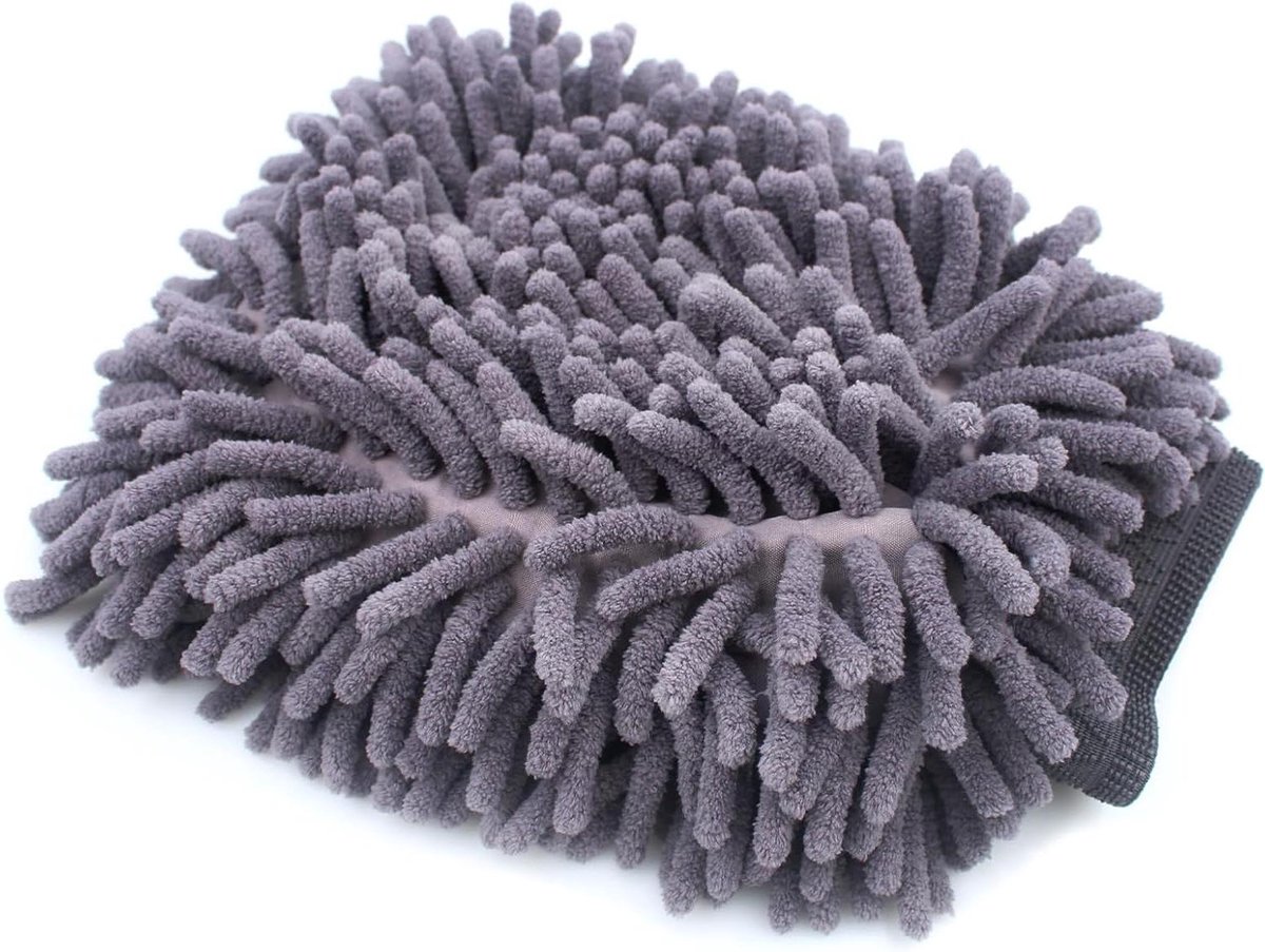 Autowashandje Microvezel - Reinigingshandschoen Chenille - Auto Reinigen - Zachte Chenille Vezels - 20 x 25 cm - Donkergrijs