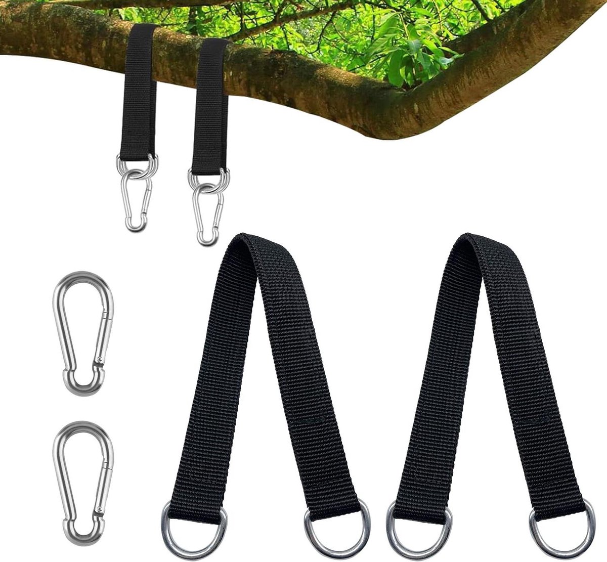 Schommelbevestiging Set - Hangmat Ophanging - Tuin Ontspanning - Scheurvast Polyester - 2 x 38 cm - Zwart