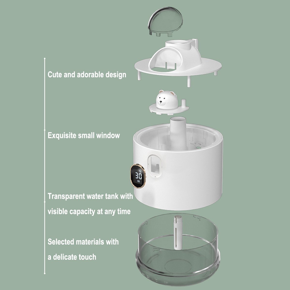 EZYCART S.R.L. Luchtbevochtiger voor de slaapkamer, 500 ml ultrasone luchtbevochtiger (koude nevel) voor thuis, babykamer & planten, stille werking, eenvoudig van bovenaf te vullen, automatische uitschakeling, met accu thumbnail 4